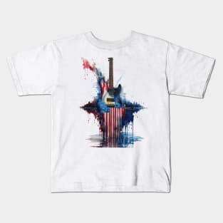 4th of July Guitar Design with American Flag Kids T-Shirt